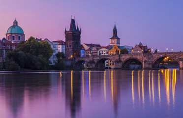 Beautiful morning in Prague. Vltava River, Charles Bridge and Old town of Prague, Czech Republic. 