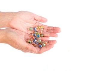 glass marbles balls on white background ,selective focus