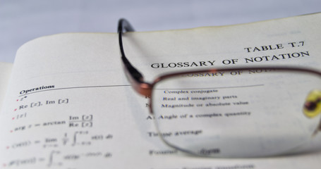 Glossary of the notations on a school and university textbook
