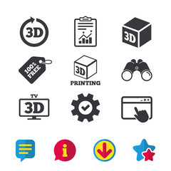 3d technology icons. Printer, rotation arrow.