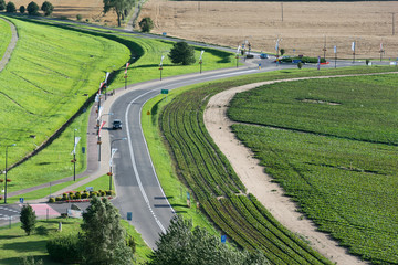 curved road by the field for background