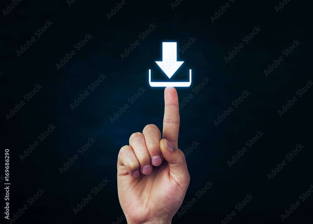 Canvas Prints hand pushing button web download icon.