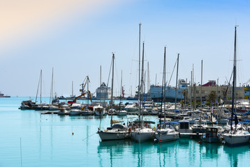 Fototapeta na wymiar A view of the Cretan sea and Greek port of Chania on the island of Crete.