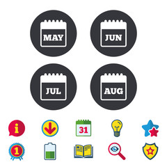 Calendar. May, June, July and August.