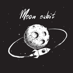 rocket flying around Moon orbit