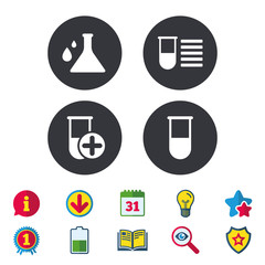 Chemistry bulb with drops sign. Medical test.