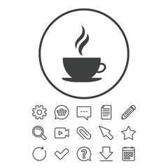 Coffee cup sign icon. Hot coffee button.