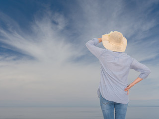 Woman against sky. Future concept.