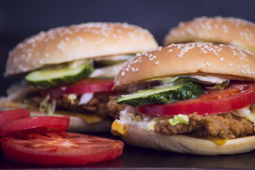 Hamburger with chicken and vegetables