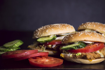 Hamburger with chicken and vegetables