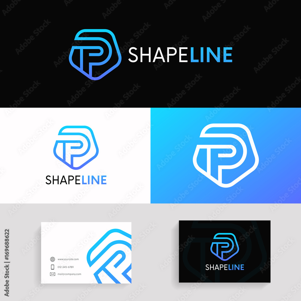 Poster abstract p letter logo linear icon shield sign vector design.