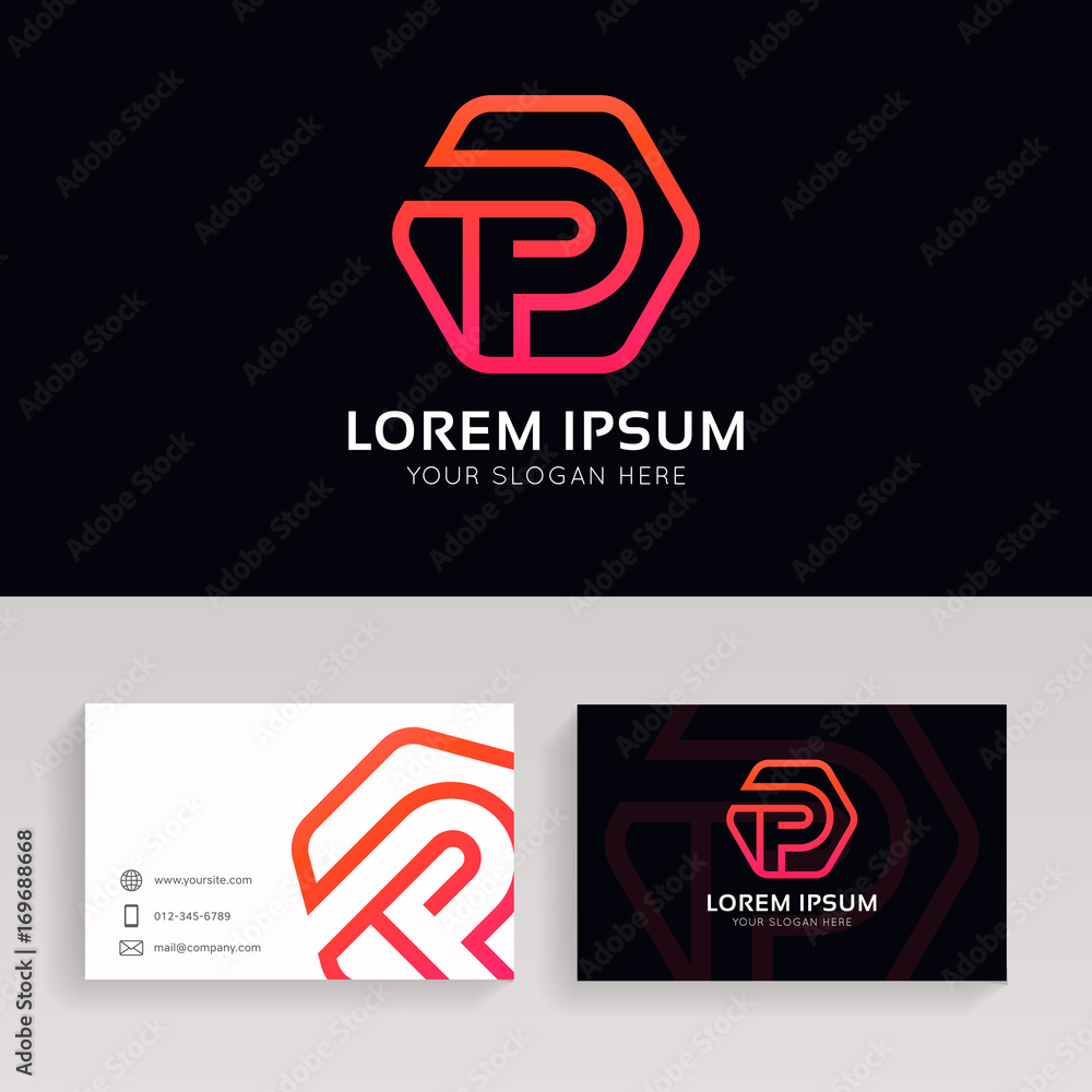 Poster p logo hexagon sign linear icon vector design.