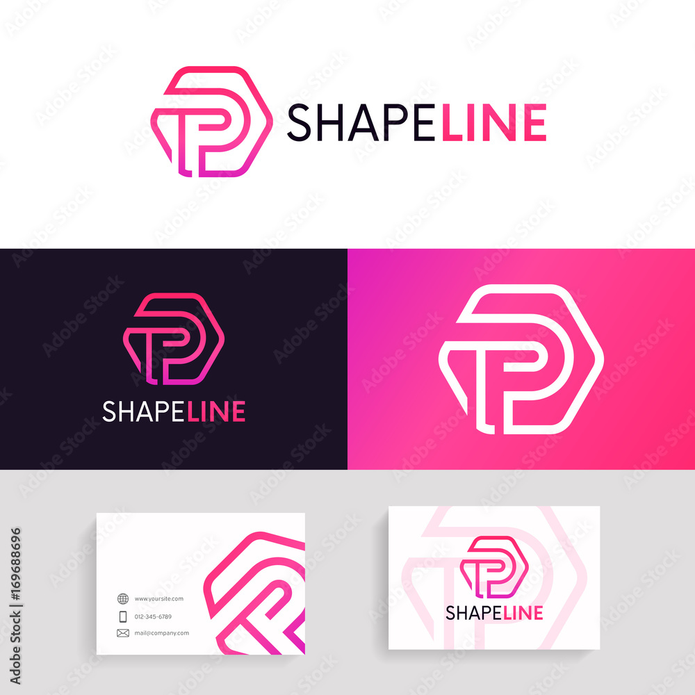 Poster p letter sign linear hexagon icon vector design.