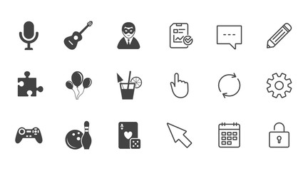 Game, bowling and puzzle icons. Entertainment.