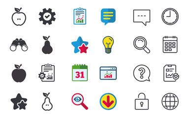 Fruits with leaf icons. Apple and Pear.