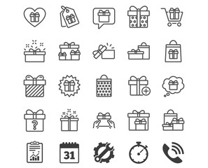 Gifts line icons. Present, Offer and Sale.