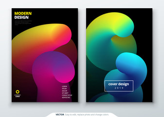 Liquid Cover set. Template for brochure, banner, plackard, poster, report, catalog, magazine, flyer etc. Modern liquid or fluid abstract background.