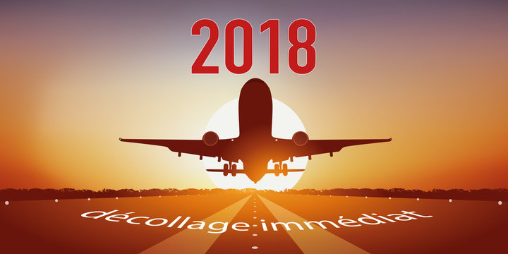 2018 - avion - décollage - carte de vœux - avion de ligne - année