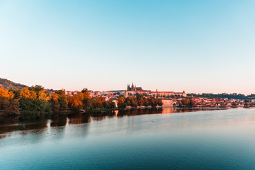 Fototapeta na wymiar View over Prague Castle, the Vltava River and Strelecky ostrov