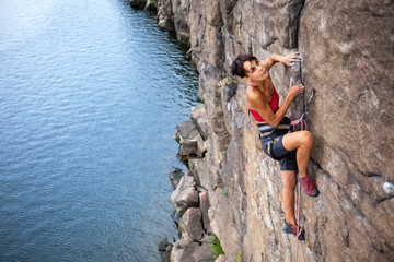Climber over the water