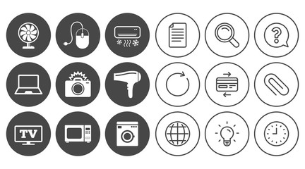 Home appliances, device icons. Electronics sign.