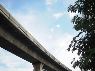 Concrete structure of BTS skytrain tracks on sky background