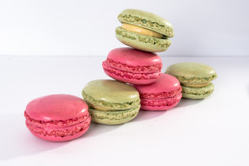 assorted macaroons isolated on white background