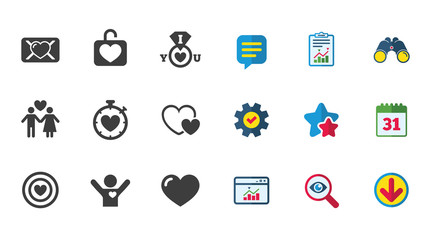 Love, valentine day icons. Target with heart.