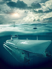 Small submarine supervises the sea