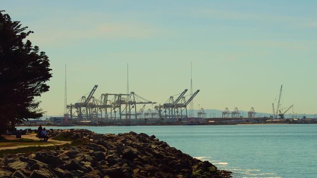 Aeria view Port Middle Harbor Shoreline  San Francisco Bay and the Port of Oakland  west of downtown Oakland California