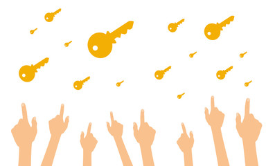 Hände zeigen auf viele moderne Schlüssel