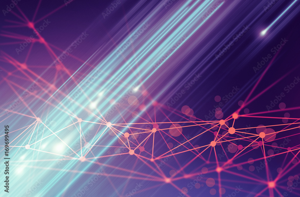 Poster world of particle galaxy star abstract ai tech neon glow wave futuristic network background illustra