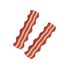 Two slices of bacon graphic, bacon strips vector illustration, isolated on white background.