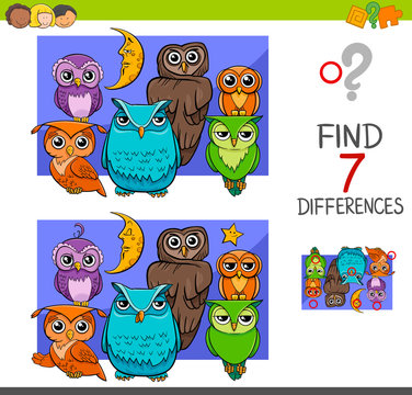 spot the differences with cute owl birds