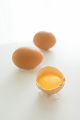 Raw broken eggs 