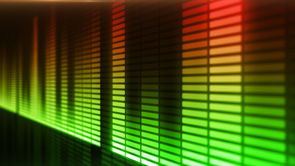 Eq, equalizer scale with reflection and chart, 3d on dark background