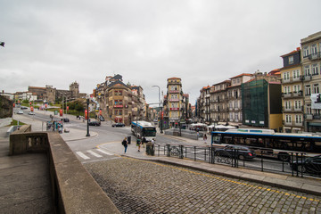 Porto, Portugal - July 2017. Ancient vintage azulejos picture in the old Sao Bento Railway Station of Porto. Building of Sao Bento station is a popular tourist attraction of Europe.