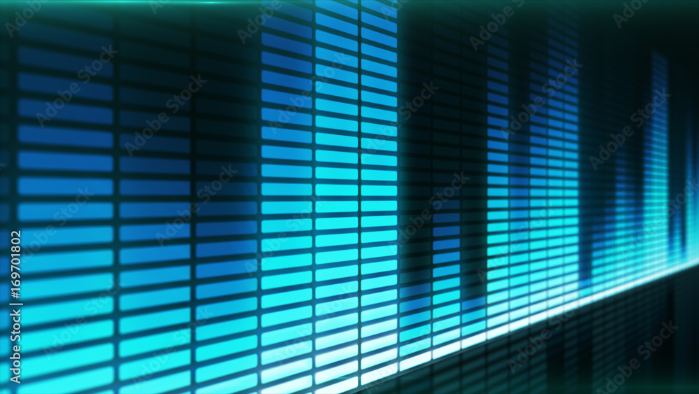 Wall mural sound wave. 3d illustration of a blue music equalizer.