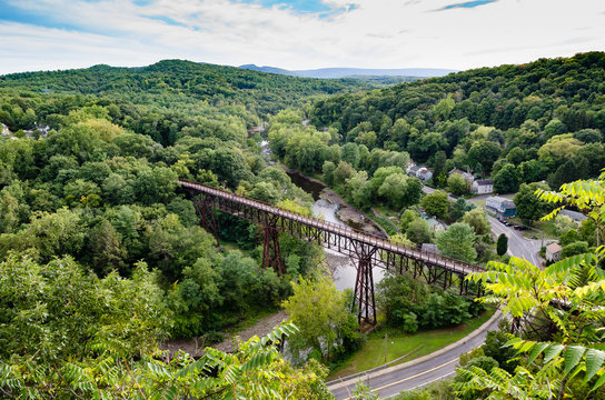 View of the Rosendale, NY  Train Trestle from the Joppenbergh Mountain. Part of the Wallkill Rail Trail in upstate NY.