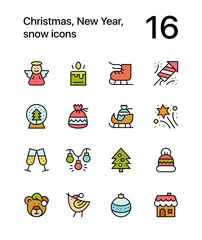 Colored Merry Christmas and Happy New Year icons for web and mobile design pack 2