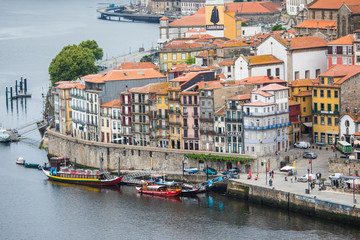 Porto, Portugal - July 2017. The Douro River and the Ribeira District which is the most famous part of Porto