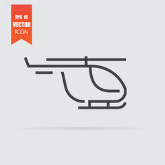 Helicopter icon in flat style isolated on grey background.
