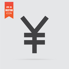 Yen icon in flat style isolated on grey background.