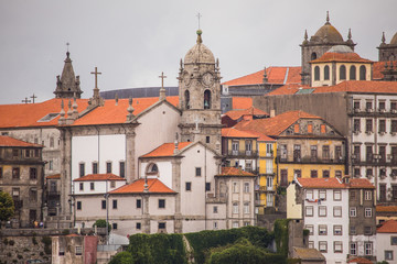 Naklejka na ściany i meble Porto, Portugal - July 2017. Panoramic view of the Old town of Porto, Portugal