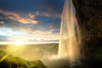 Poster Im Rahmen Seljalandsfoss waterfall at sunset, Iceland © Iakov Kalinin