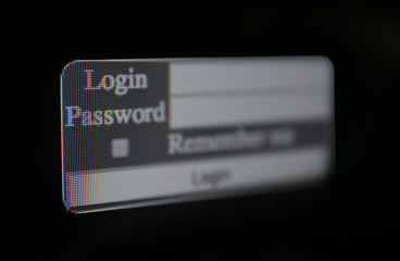 Login and password box on screen