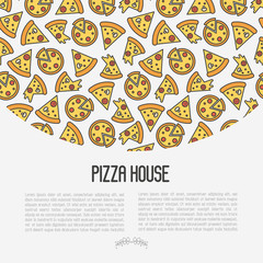 Pizza concept with thin line icons. Vector illustration for flyer, banner or menu of restaurant.