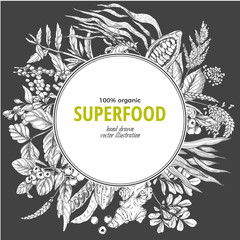 Superfood round banner, sketch vector illustration 