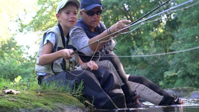Father and son having a peaceful time fishing together