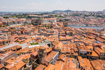 Porto, Portugal - July 2017. Colored facades and roofs of houses in Porto, Portugal. Porto is one...